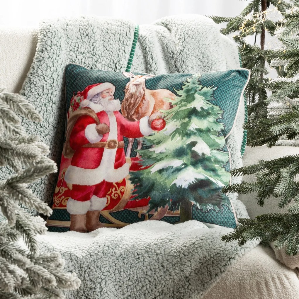 VIANOČNÁ DEKORAČNÁ OBLIEČKA NA VANKÚŠ SANTA6 45X45 CM VZOROVANÁ