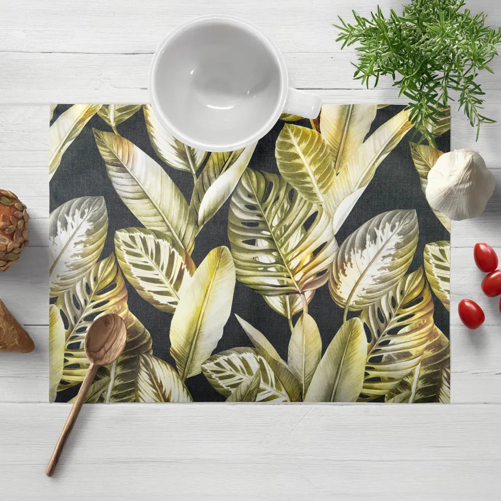 Biante Zamatové prestieranie na stôl Tamara TMR-010 Zlaté tropické listy na zelenom 30x40 cm