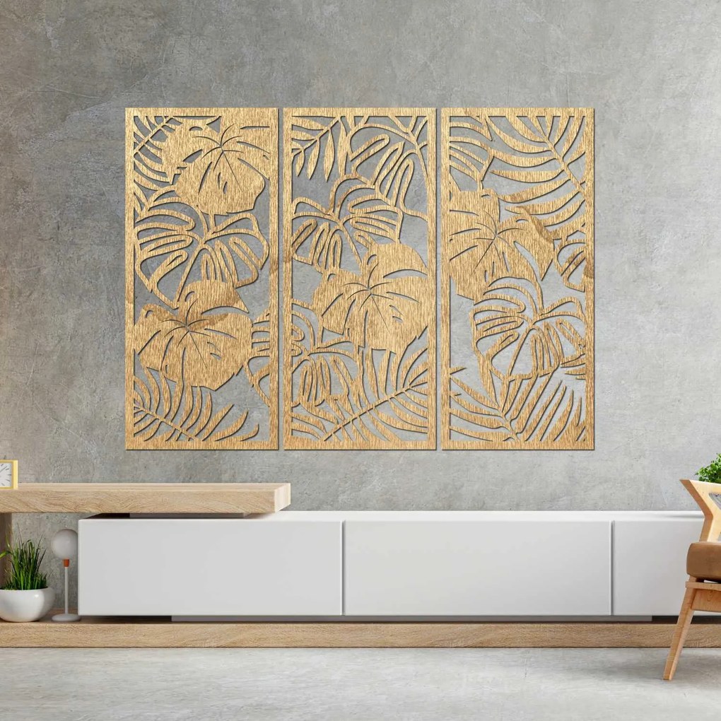 SENTOP | Trojdielny obraz na stenu s listom monstera 3D dekorácia | SENTOP PR0533