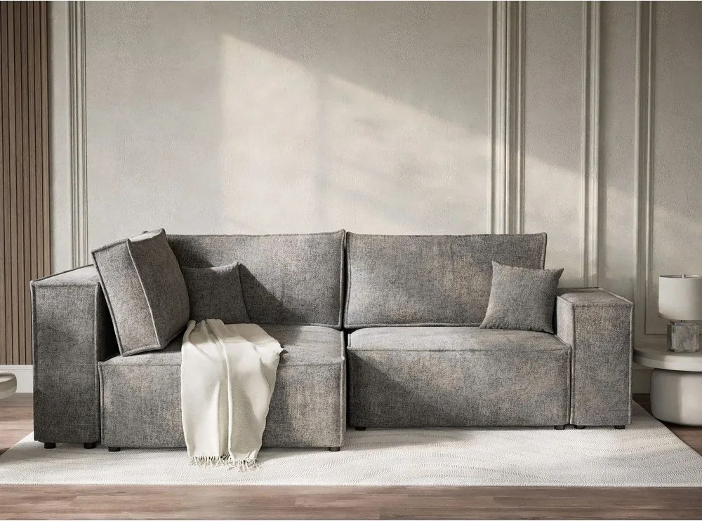 Sivá ženilková rozkladacia/s úložným priestorom rohová pohovka (ľavý roh/do L) Tonga – Maison de Rêve