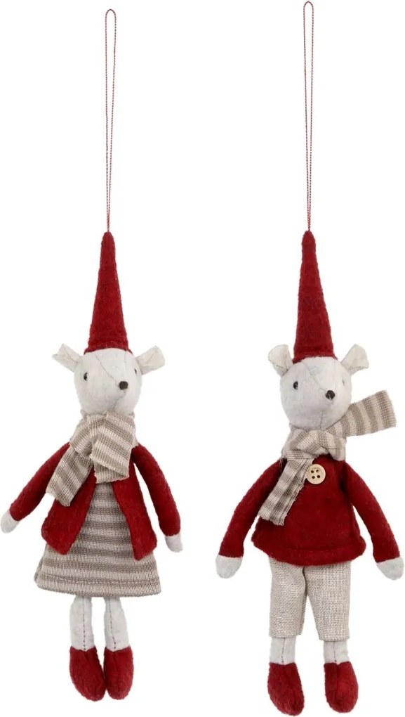 2ks závesná vianočná ozdoba myška Julius & Juliane - 23 cm