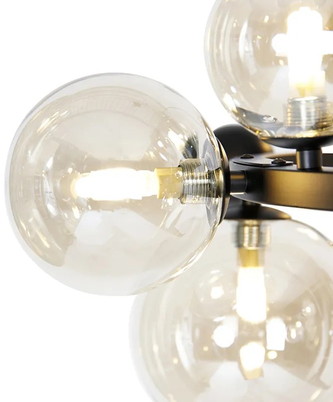 Inteligentné závesné svietidlo čierne s jantárovým sklom 12-svetiel Vrátane Zigbee G9 - David