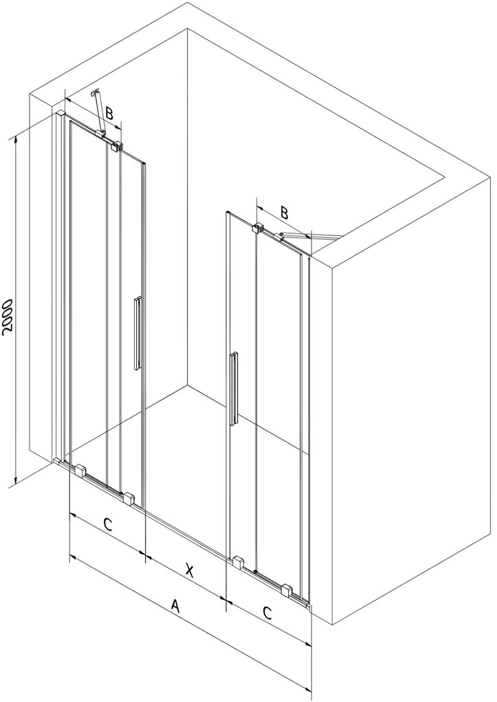 Mexen Velar Duo, posuvné sprchové dvere do otvoru 140 cm, 8mm sklo námraza, brúsený grafit, 871-140-000-32-95