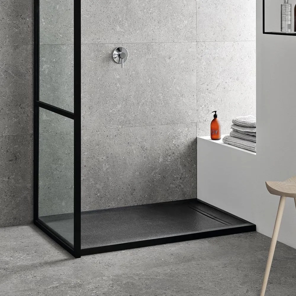 GEBERIT Sestra obdĺžniková sprchová vanička z kamennej živice, 800 x 1700 x 40 mm, protišmyk, grafit/bridlicová štruktúra, 550.237.00.2