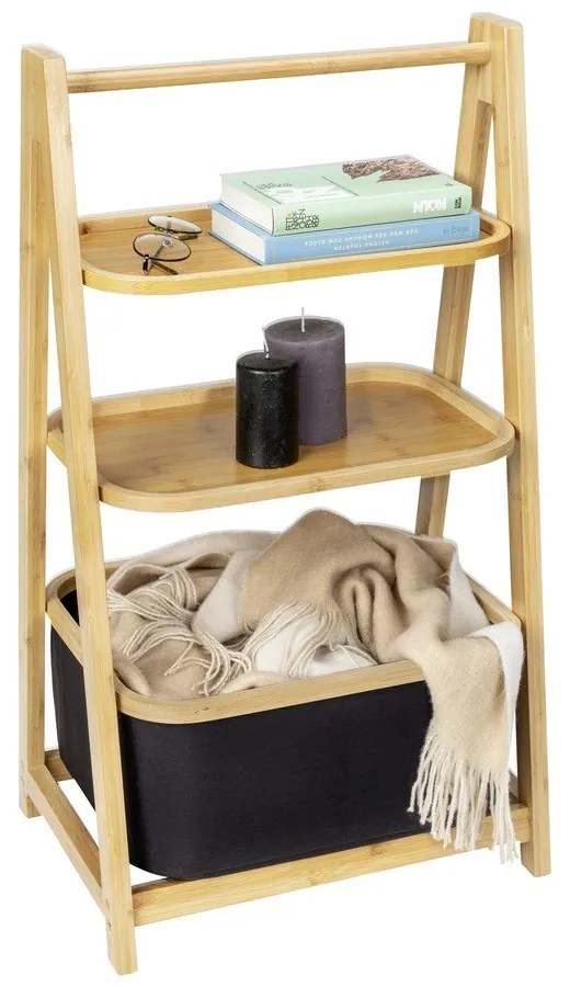 Čierny/prírodný bambusový kúpeľňový regál 44x80 cm Ecori - Wenko