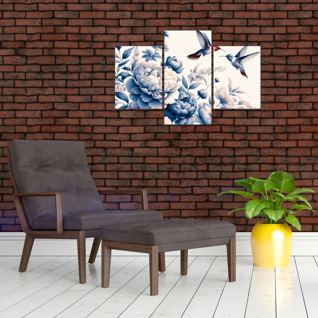 Obraz - Kolibríky nad kvetinou (90x60 cm)
