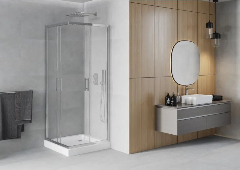Mexen Rio, štvorcový sprchový kút 70 x 70 cm, 6mm číre sklo, chrómový profil + biela sprchová vanička RIO, 860-070-070-01-00-4510