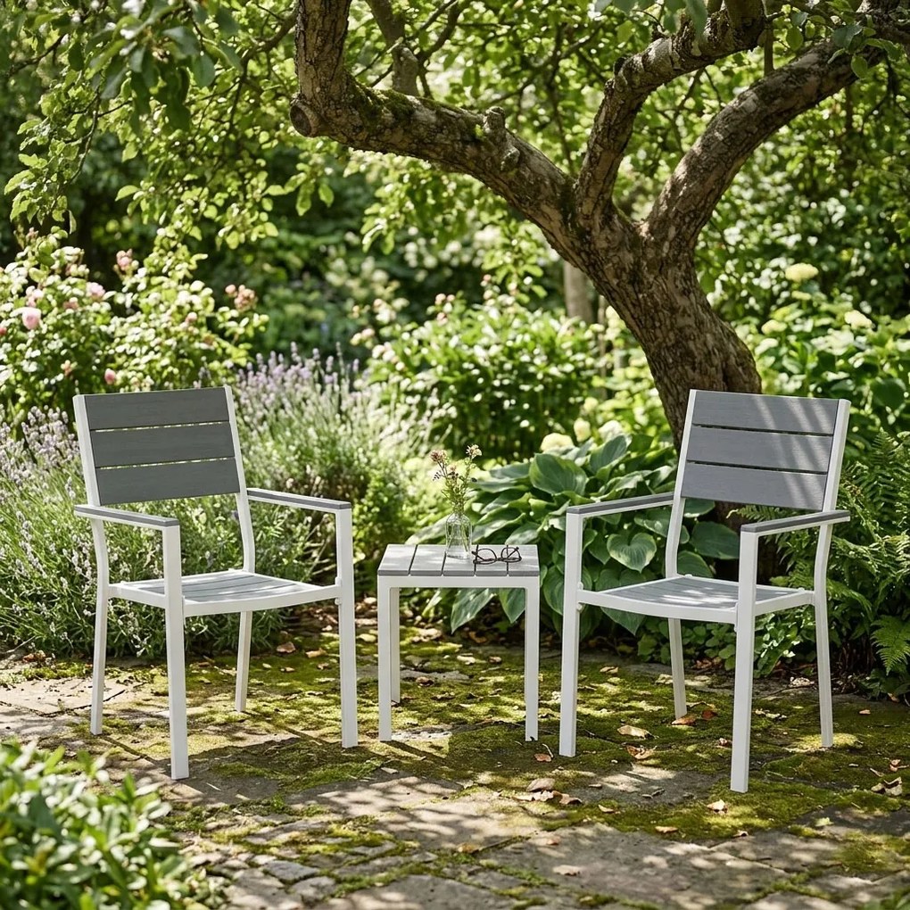 MultiGarden Sada 2 záhradných stoličiek - oceľ HDPE sivá biela MultiGarden