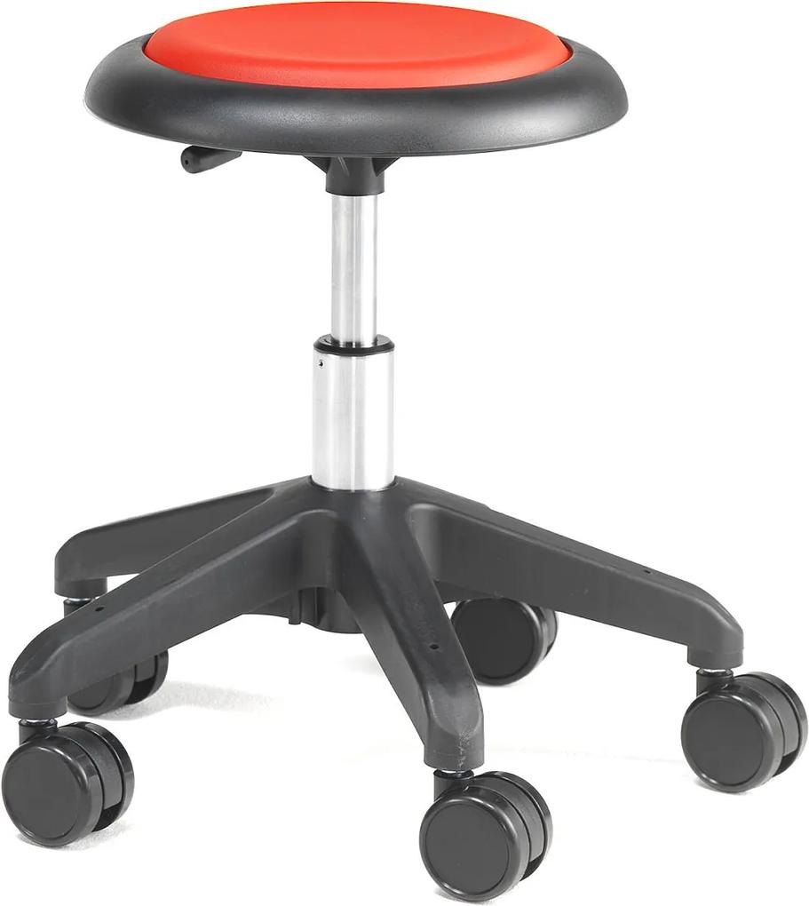 Pracovná dielenská stolička Micro, s kolieskami, výška 380-510 mm, červená