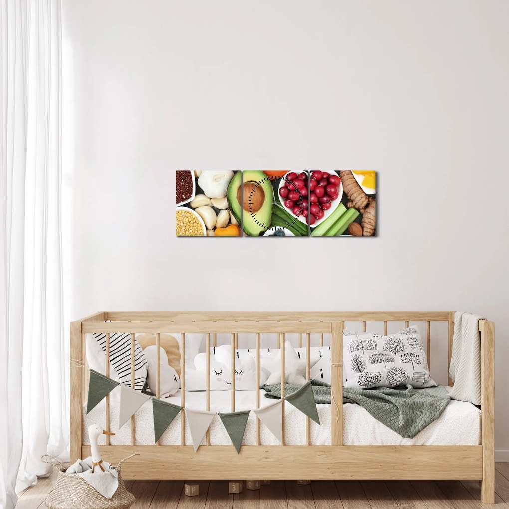 Obraz - Zdravé potraviny (s hodinami) (90x30 cm)