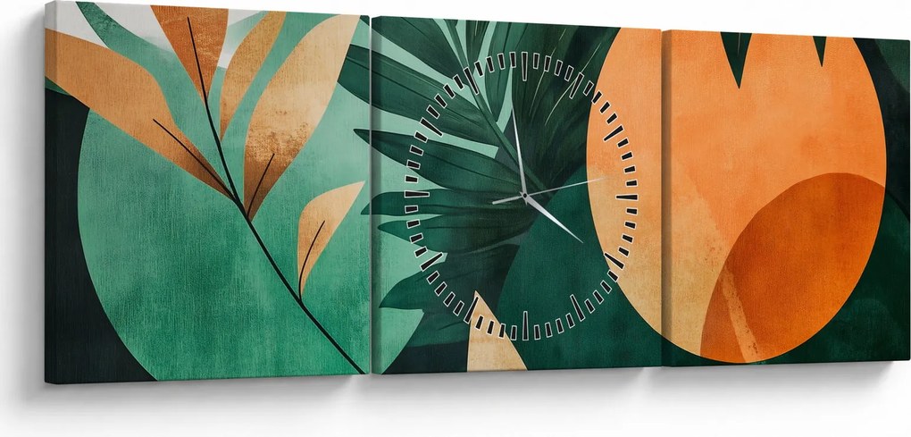 Obraz - Geometrické prírodné motívy (s hodinami) (90x30 cm)
