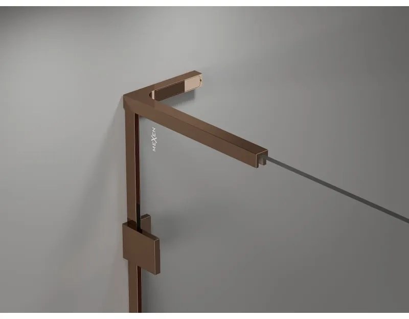 Mexen Lunar, L päťuholníkový sprchový kút naklápací doľava 100 x 100 cm, 8mm číre sklo, profil ružové zlato, 831L-100L-100P-60-00-L