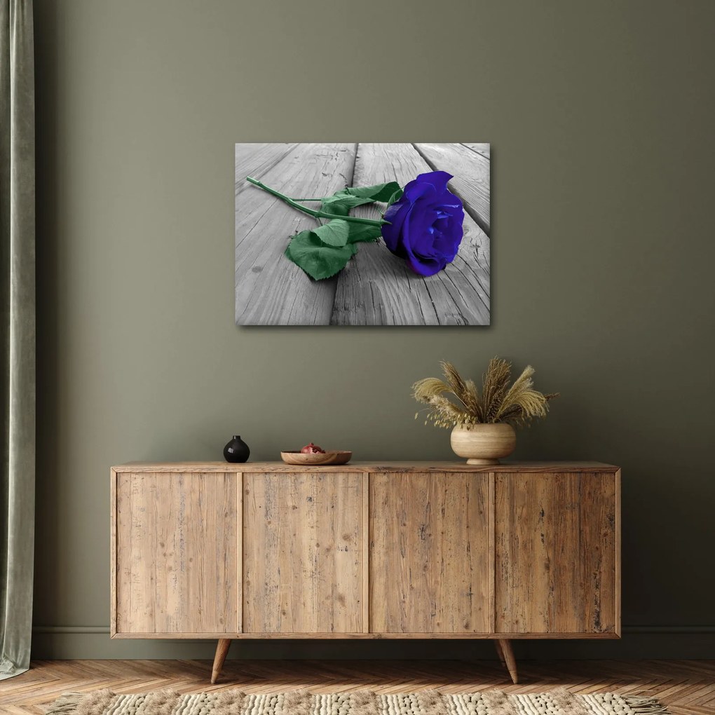 Obraz - Modrá ruža so zelenou stonkou (70x50 cm)