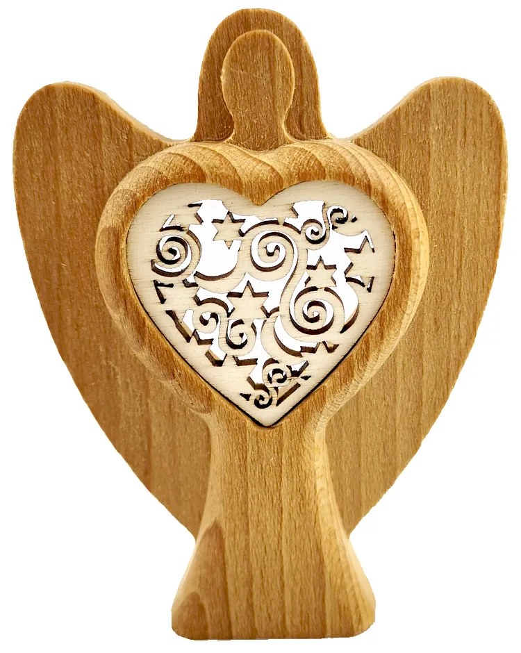 AMADEA Drevený anjel s vkladom - ornament, masívne drevo, výška 10 cm
