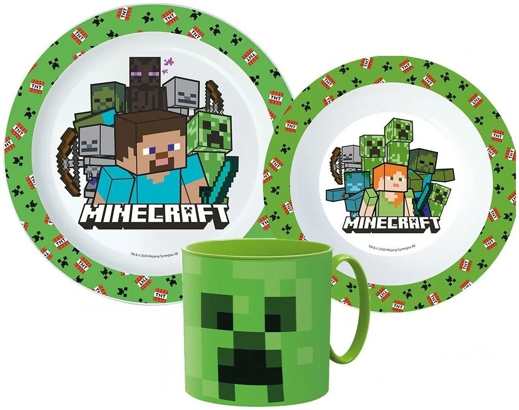 Sada plastového riadu Minecraft s hrnčekom - 3 dielna súprava