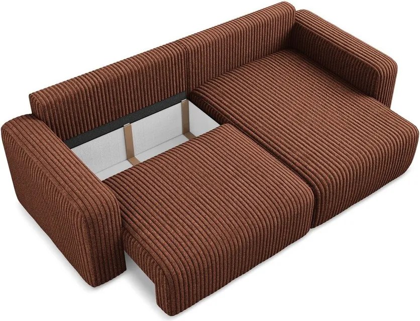 Menčestrová rozkladacia/s úložným priestorom rohová pohovka v terakotovej farbe (pravý roh/s leňoškou) Kona – Makamii