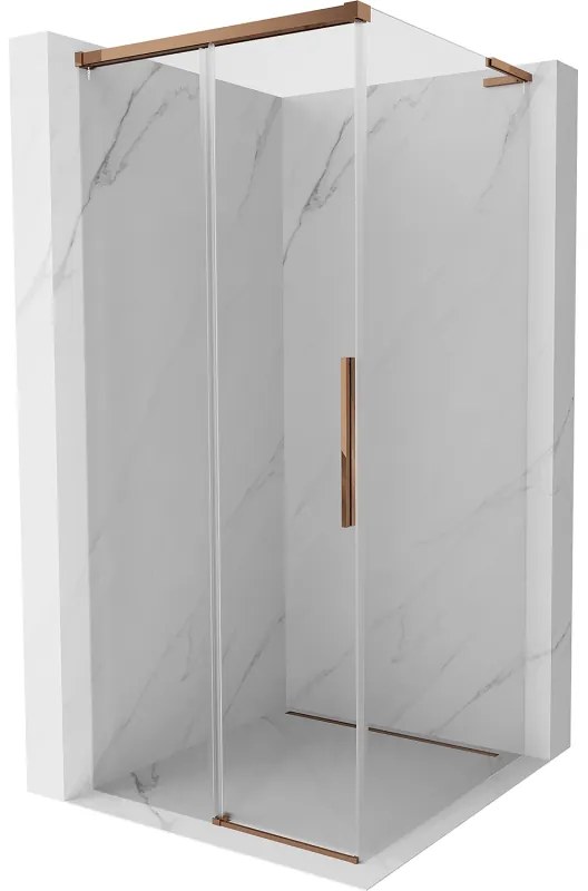 Mexen Rox, L posuvný sprchový kút 100 x 100 cm, 8mm číre sklo, ružové zlato profil, 8C2L-100-100-60-00