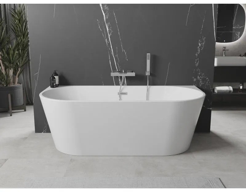 Mexen Oval, voľne stojaca nástenná vaňa 180 x 80 cm, biela, chrómový prepad, 52671808000-01
