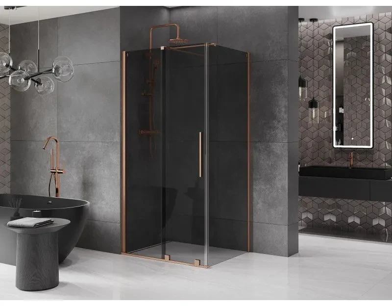 Mexen Velar, sprchový kút s posuvnými dverami 110 x 80 cm, 8mm šedé sklo, medená matná, 871-110-080-41-65