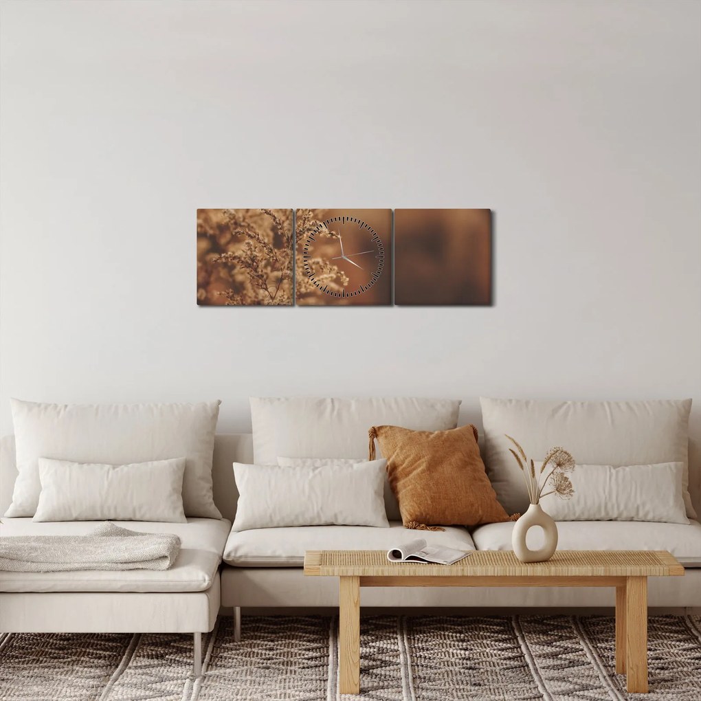 Obraz kvitnúcej trávy (s hodinami) (90x30 cm)