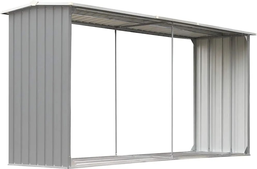 vidaXL Záhradná kôlňa na drevo galvanizovaná oceľ 330x92x153 cm sivá