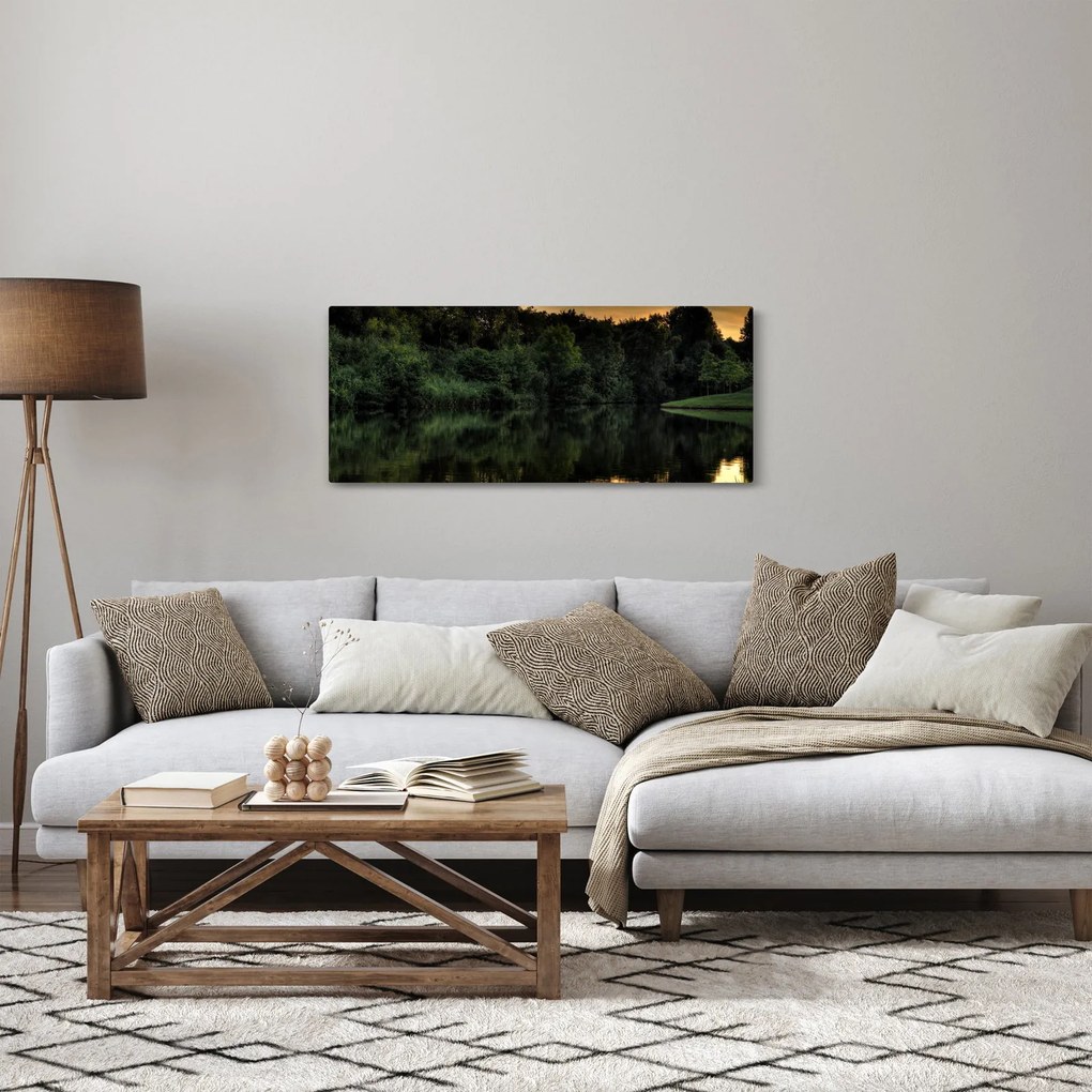 Obraz jazera pri lese (120x50 cm)