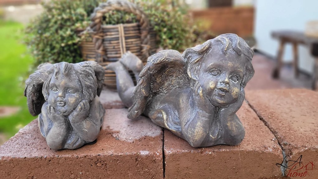 Bronzovo - hnědý antik květináč Anděl s křídly - 21*16*10 cm