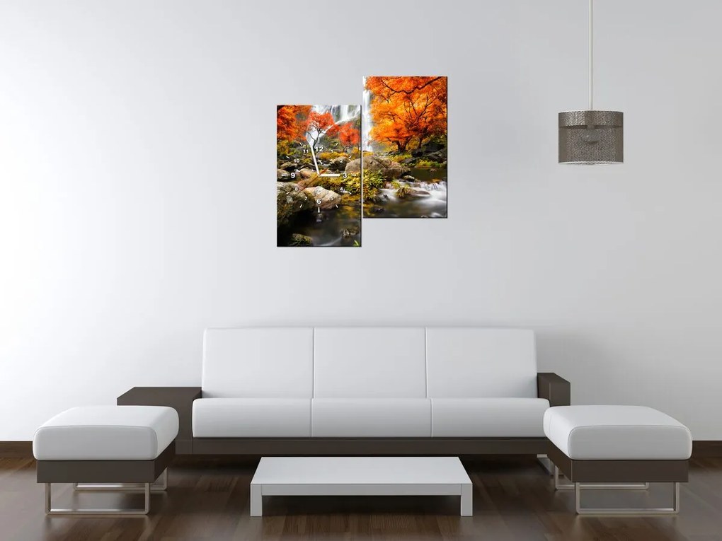Gario Obraz s hodinami Jesenný vodopád - 2 dielny Rozmery: 60 x 60 cm