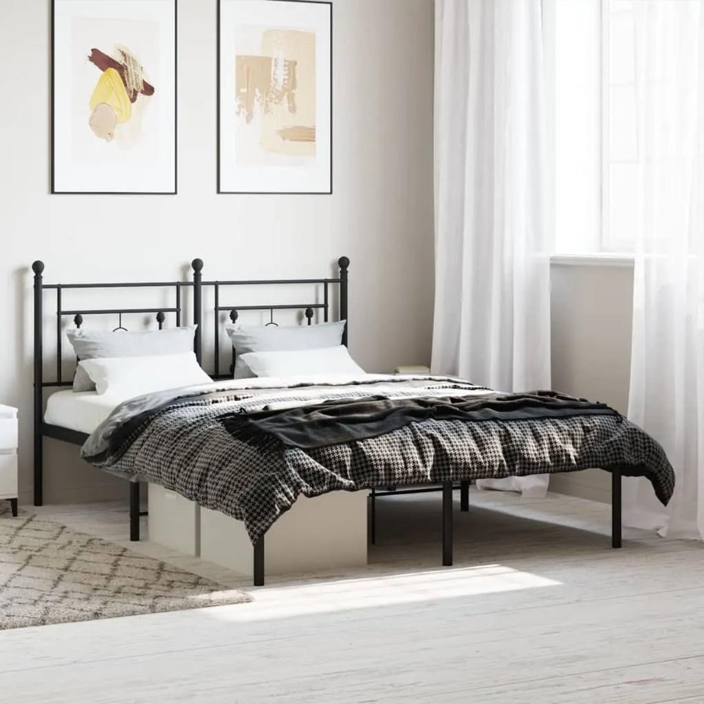 Kovový rám postele s čelom čierny 135x190 cm 374338