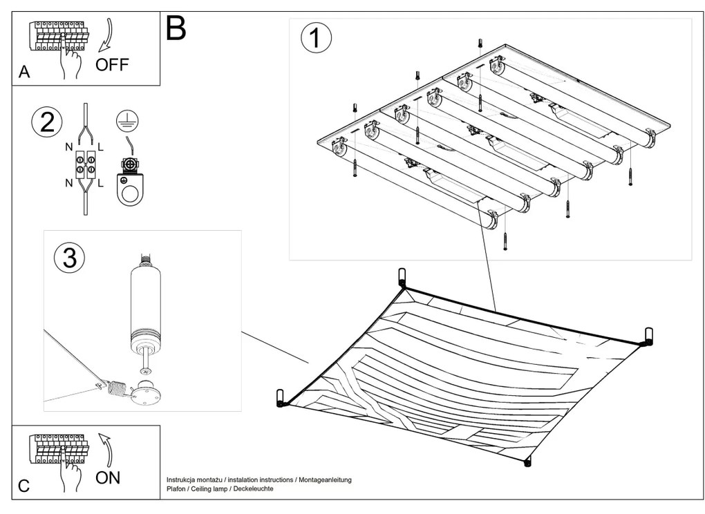 Stropné svietidlo Luna, 1x biele textilné tienidlo, (130 cm)