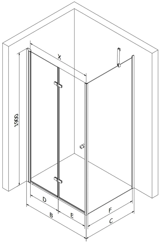 Mexen Lima, sprchový kút so skladacími dverami 80 (dvere) x 100 (stena) cm, 6mm číre sklo, chrómový profil + slim sprchová vanička čierna + zlatý sifón, 856-080-100-50-00-4070G