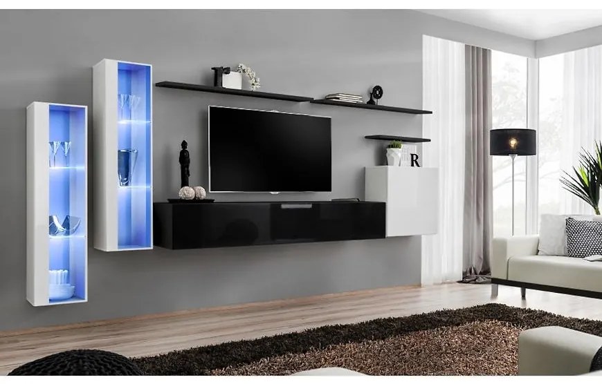 Obývacia stena Switch Sklo +LED XI Biely/čierna