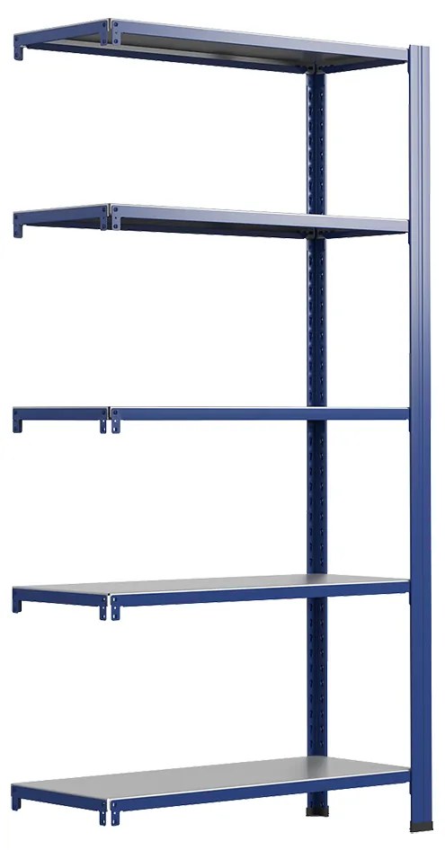 Bezskrutkový kovový regál prídavný modul 250x120x50cm T profil, 5 políc