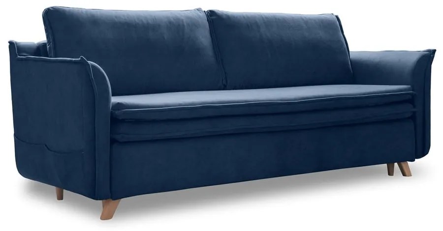 Tmavomodrá zamatová rozkladacia pohovka 225 cm Charming Charlie – Miuform