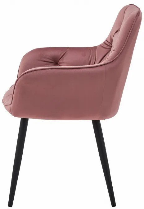 Set dvoch jedálenských stoličiek JORK zamatové, ružové (čierne nohy) 2 ks