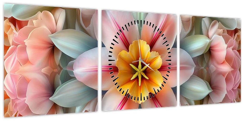 Obraz - Kaleidoskopický kvet (s hodinami) (90x30 cm)