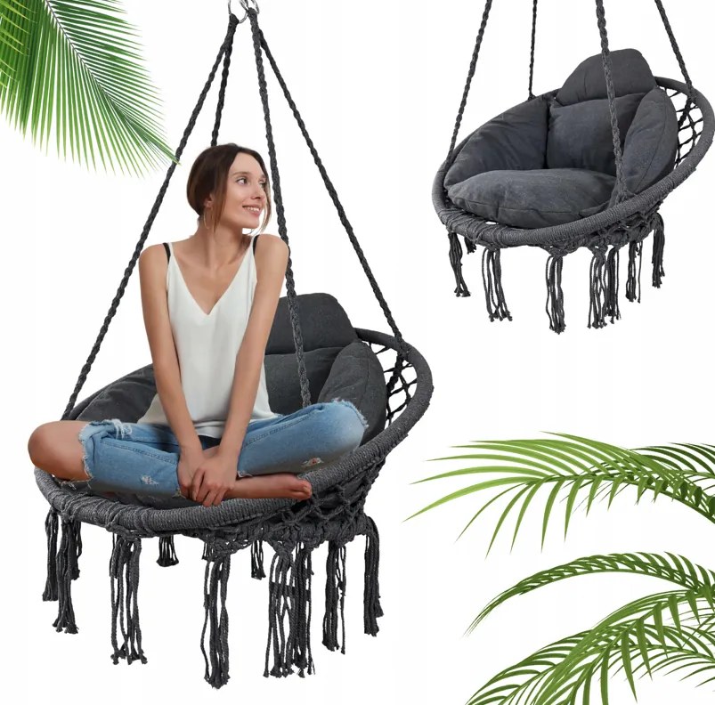 Závesné kreslo s vankúšom - bocianie hniezdo 80 cm sivá