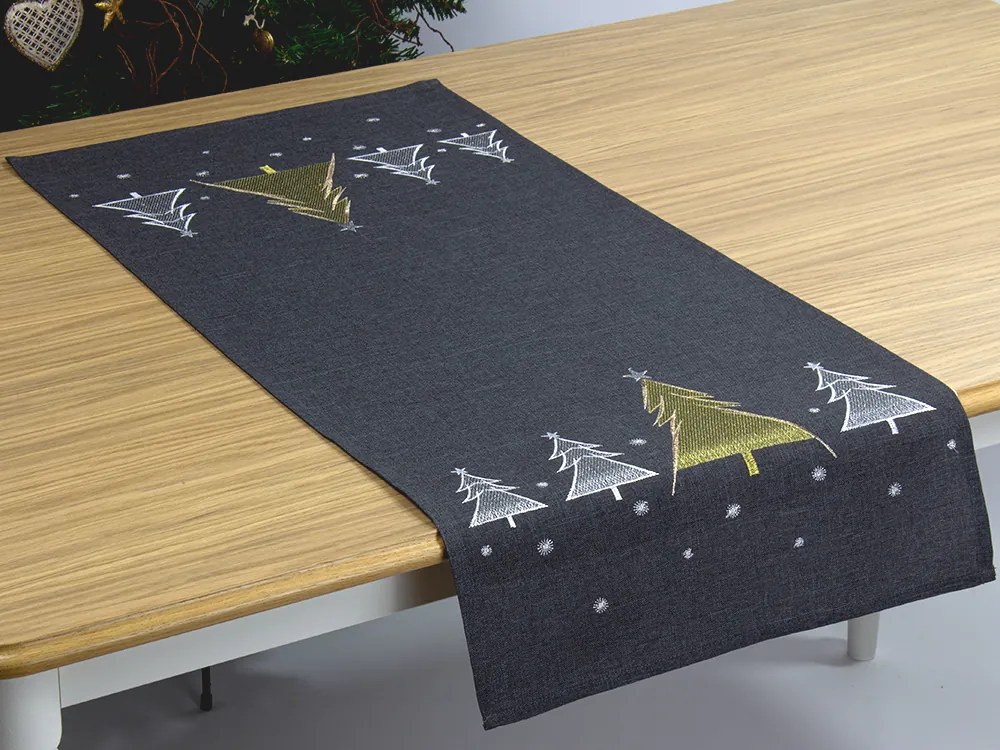 Vianočný vyšívaný obrus Biele Vianoce TiaHome - 40x85 cm