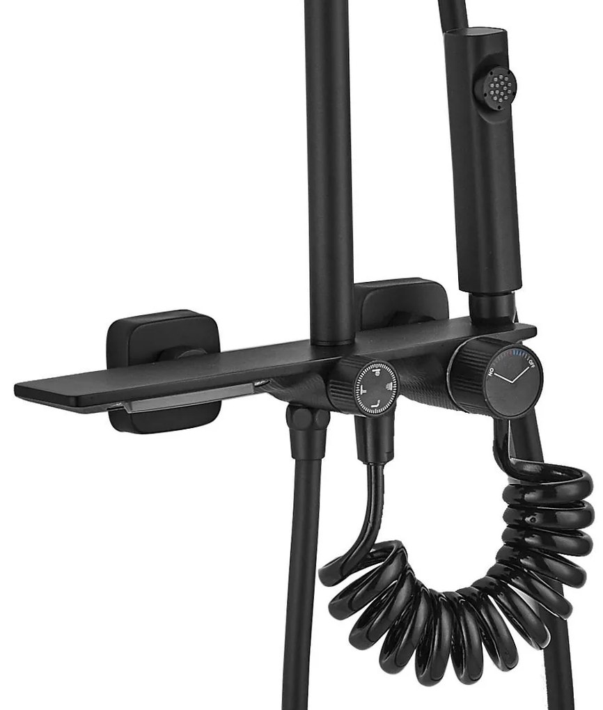 Rea Helix, nástenný sprchový set s termostatickou batériou a bidetovou spŕškou, čierna matná, REA-P6618