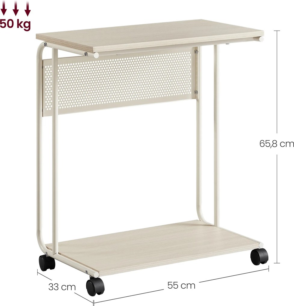 Príručný stolík v tvare C s kolieskami, béžová farba