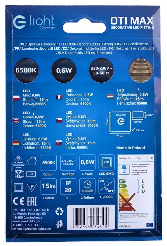 Schodiskové LED svietidlo Oti Max, 1x LED 0,6w, 6500k, s