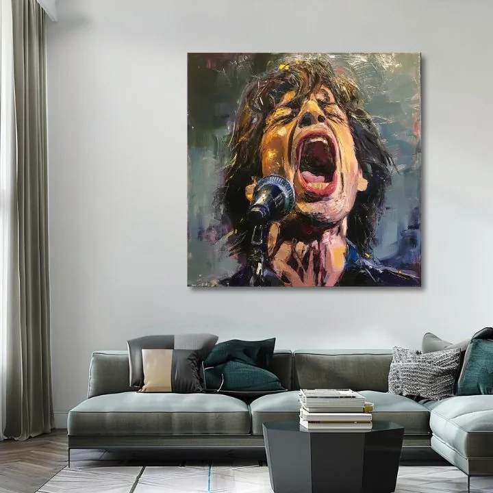 Obraz Mick Jagger - Legenda na pódiu | 100% originál domaľovaný akrylom 60x60 cm