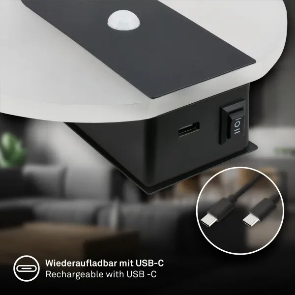 Briloner 3889015 - LED nabíjacie nástenné svietidlo so senzorom TARO LED/2,5W/5V 1800 mAh čierne