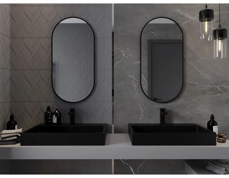 Mexen Loft, oválne kúpeľňové zrkadlo 90 x 45 cm, farba rámu čierna matná, 9851-090-045-000-70