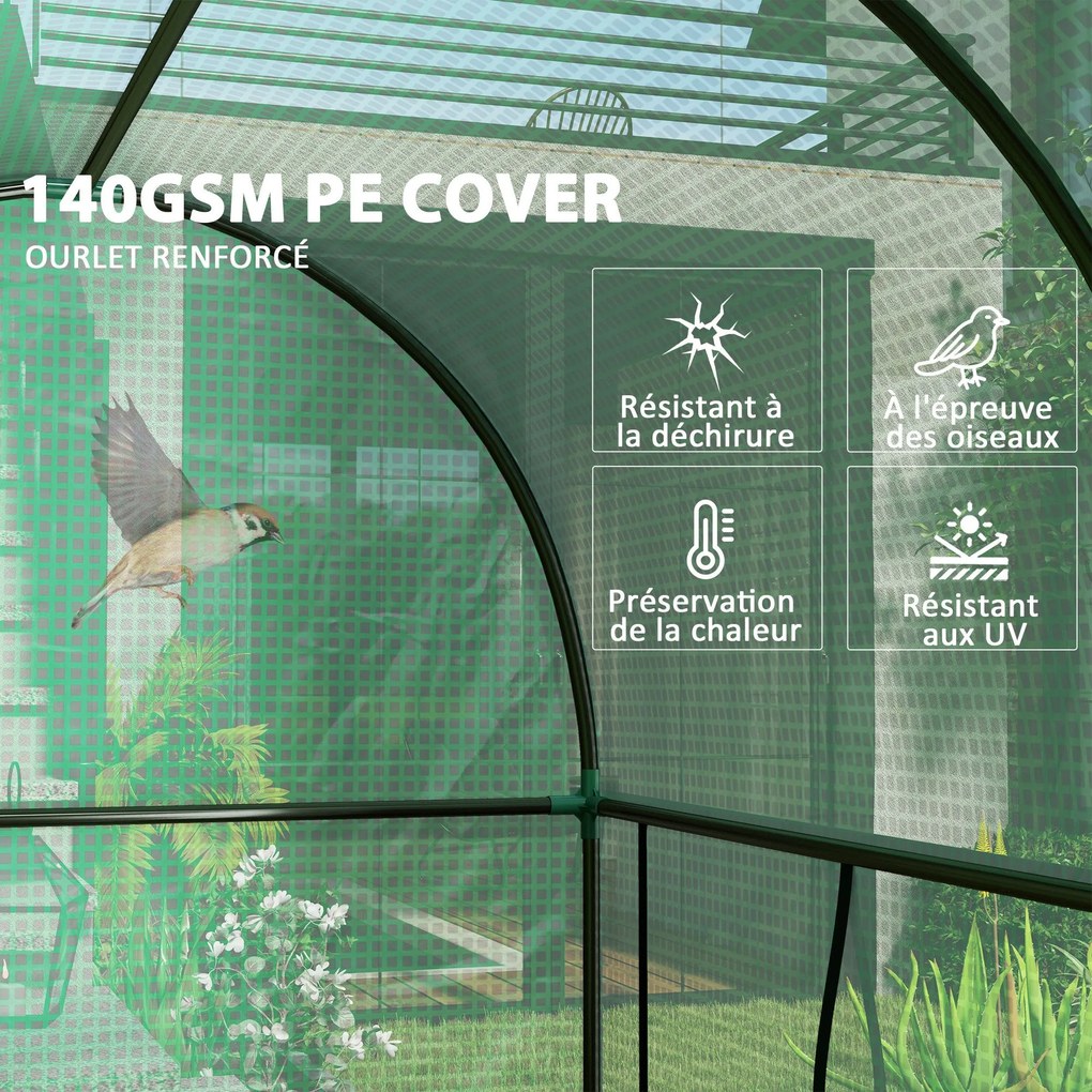 Skleník Outsunny 2 m² na paradajky 2 x 1 x 1,78 m s 2 rolovacími zipsovými dverami, oceľ, vysokohustotný PE 140 g/m², UV ochrana | Aosom