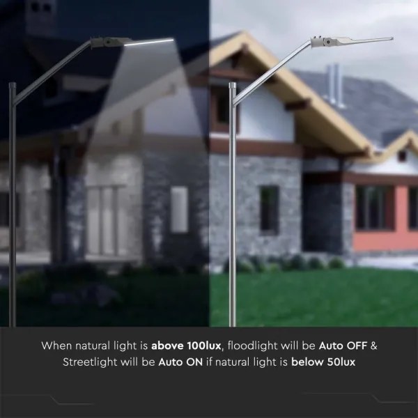 LED pouličná lampa so súmrakovým senzorom LED/100W/230V 6500K IP65 sivá