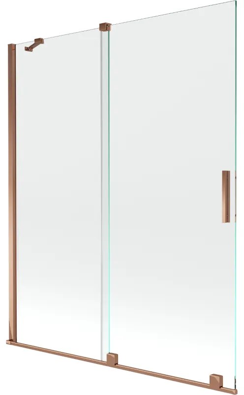Mexen Velar, 2-krídlová posuvná vaňová zástena 140 x 150 cm, 8mm číre sklo, ružové zlato, 896-140-000-01-60