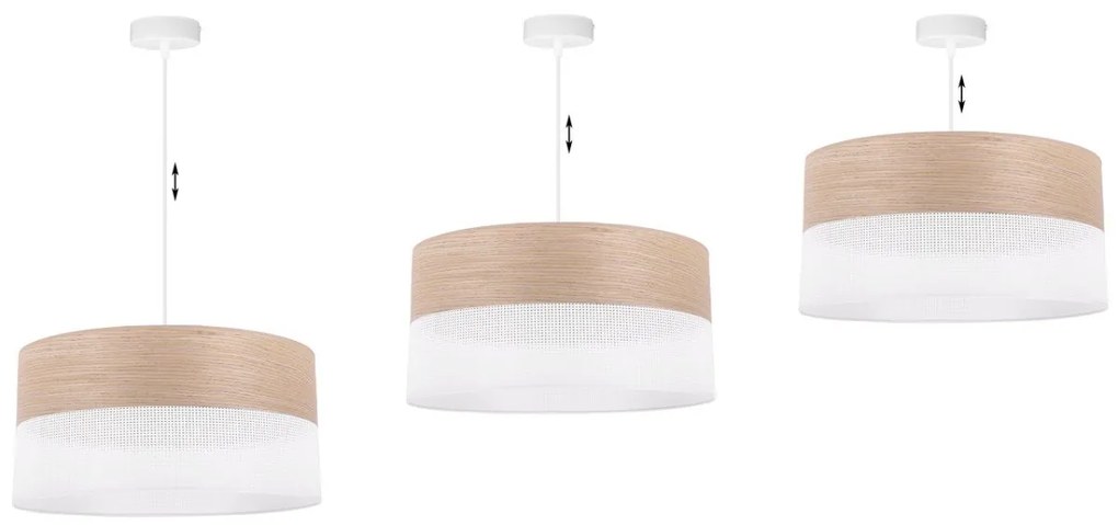 Závesné svietidlo Wood, 1x béžová dubová dýha/biele PVC tienidlo, (fi 44cm)