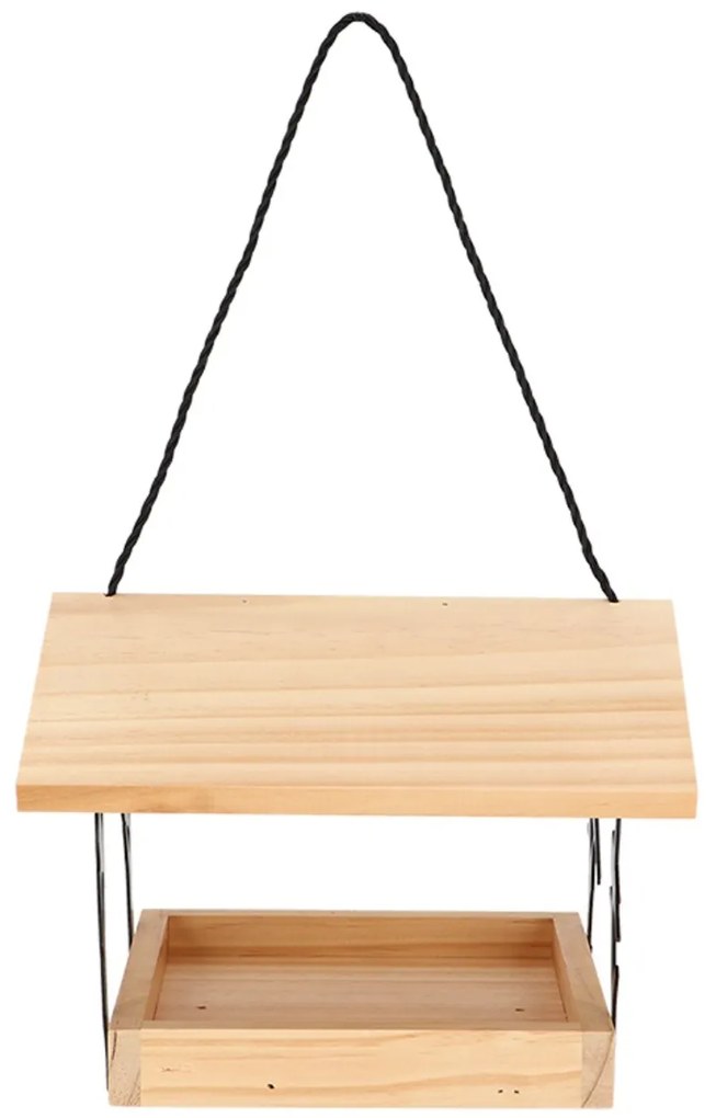 Závesné kŕmidlo pre vtáky Rhi, 18x24,5x24,5 cm, drevo/kov, hnedá