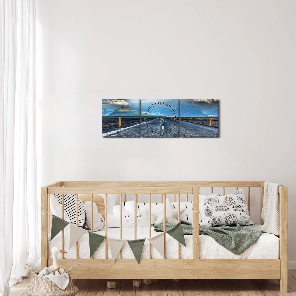 Obraz cesty v búrke (s hodinami) (90x30 cm)